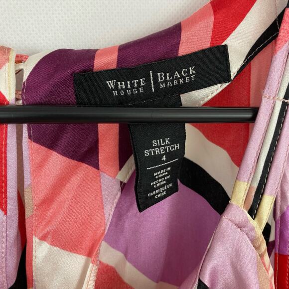 White House Black Market Multicolor Geometric Silk Stretch Tank Top Blouse - 4 - Picture 6 of 9
